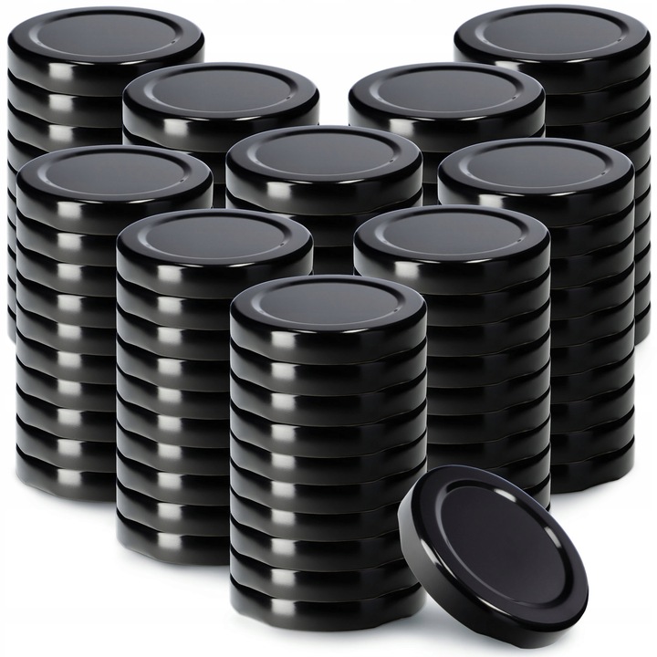 Set 100 Capace pentru borcane si sticle, KADAX, Metal / Silicon, 53 mm, Negru