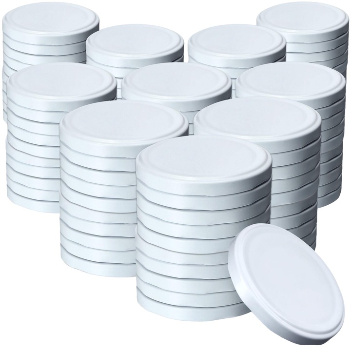 Set 100 capace pentru borcane, Kadax, Metal, 66 mm, Reutilizabil, 6.9 x 0.9 cm, Alb