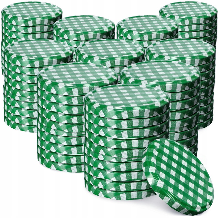 Set 100 capace metalice pentru borcane, Kadax, 66 mm, Verde/Alb