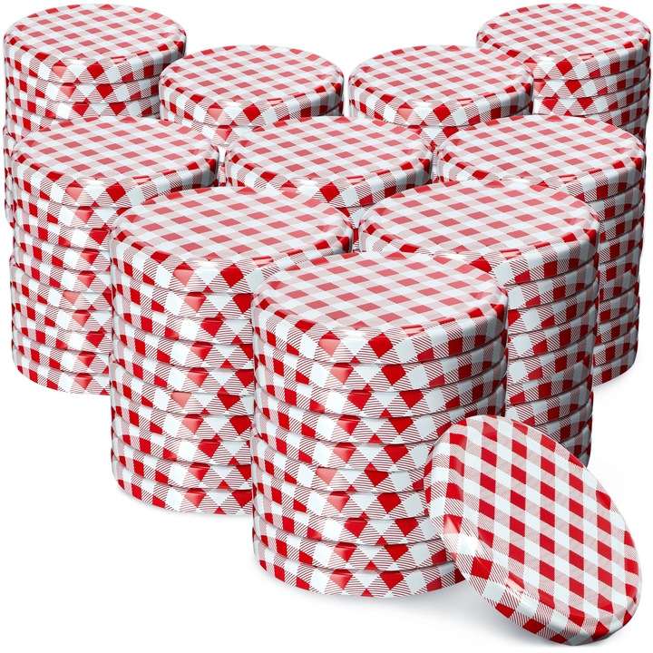 100 db-os üveg fedő készlet, Kadax, fém, piros/fehér, 66 mm