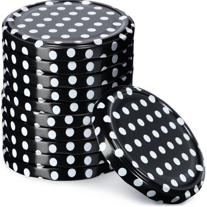 Set 10 capace Virbo, Kadax, Tabla, 82 mm, Negru/Alb