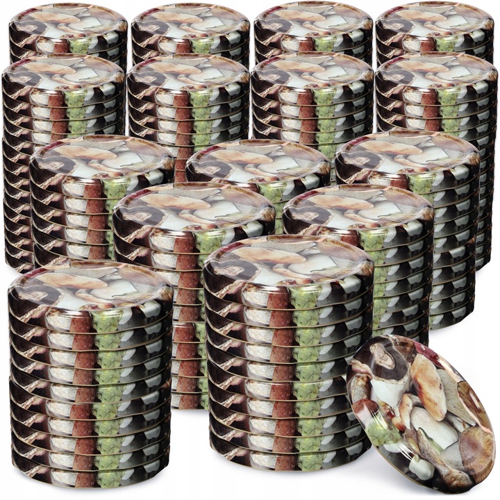Set 200 Capace pentru borcane, KADAX, Metal / Silicon, 82 mm, Model ciuperci, Maro