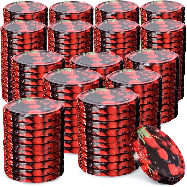 Set 200 capace pentru borcane, Kadax, Metal, 66 mm, Rosu