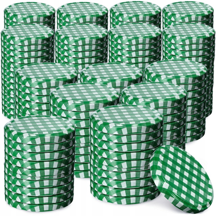 Capace metalice pentru borcane KADAX, 200 buc, 66mm, verde, cu model in carouri