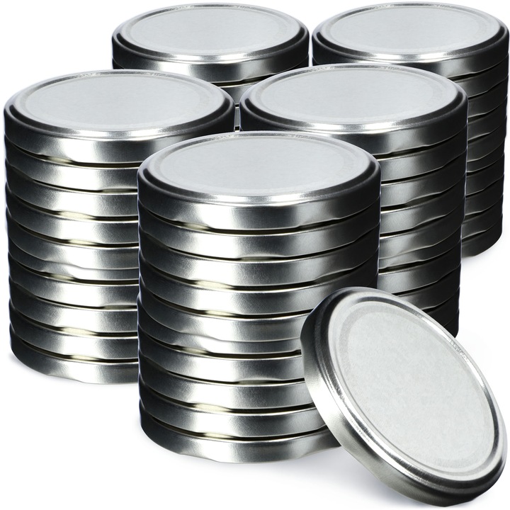 Set 50 capace pentru borcane Virbo, Kadax, Metal, Reutilizabil, 82 mm, 8.5 x 1 cm, Argintiu