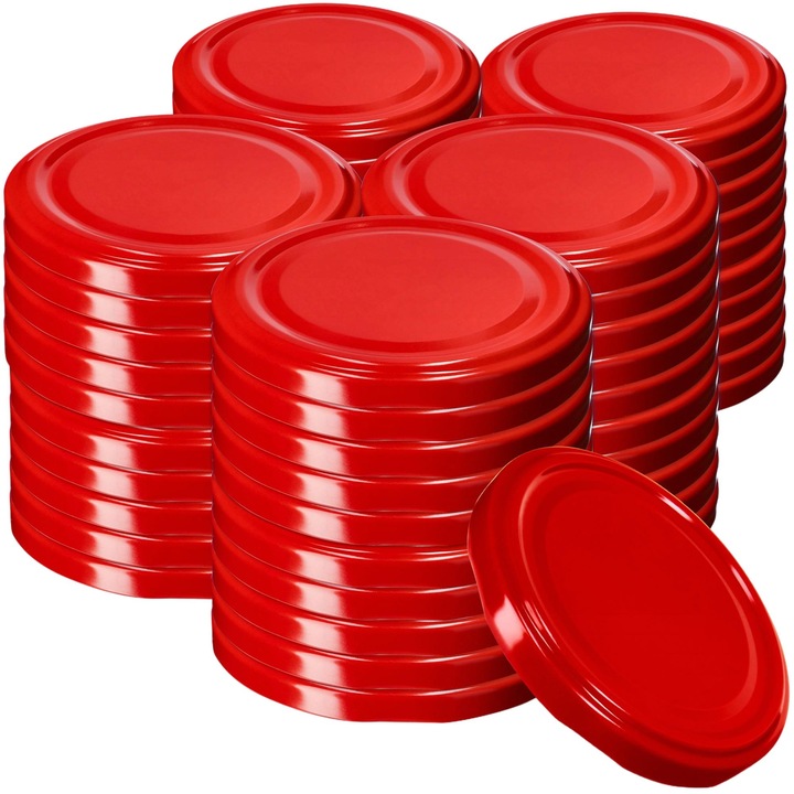 Set 50 capace pentru borcane, KADAX, metal, 82 mm, rosu