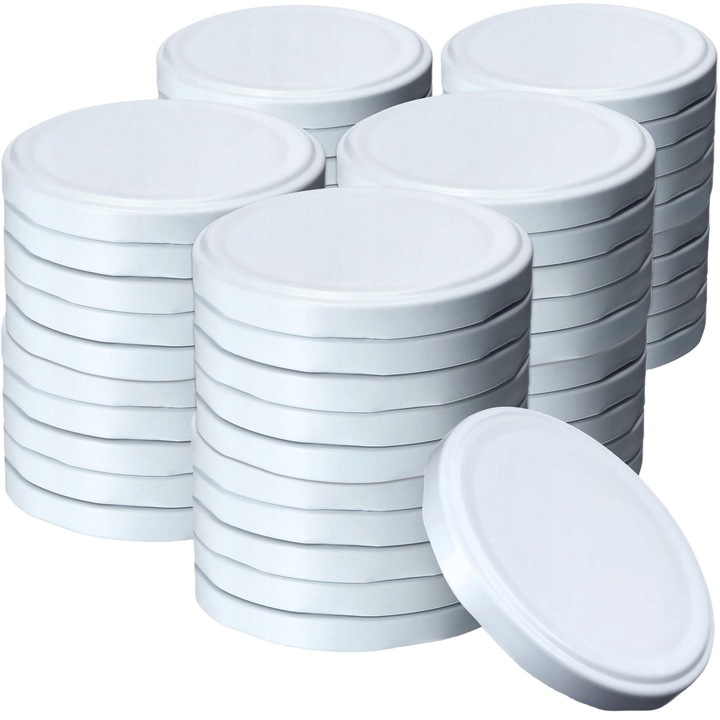 Set 50 capace pentru borcane, KADAX, metal, 89 mm, alb