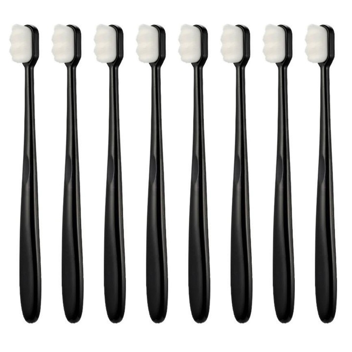 8 db kézi fogkefe készlet, QttvbTna, fekete