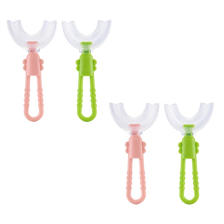 4 db klasszikus U-alakú szilikon fogkefe gyerekeknek, többszínű