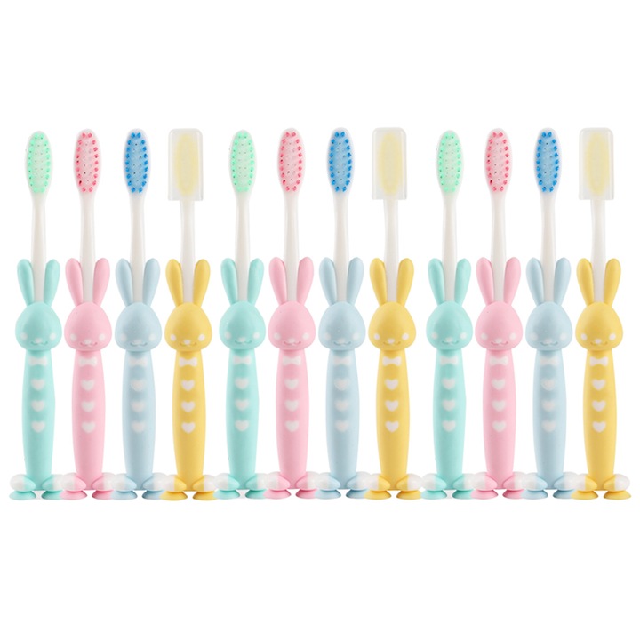 12 darab gyermek fogkefe szett, tapadókoronggal és védőkupakkal, állat design, többszínű