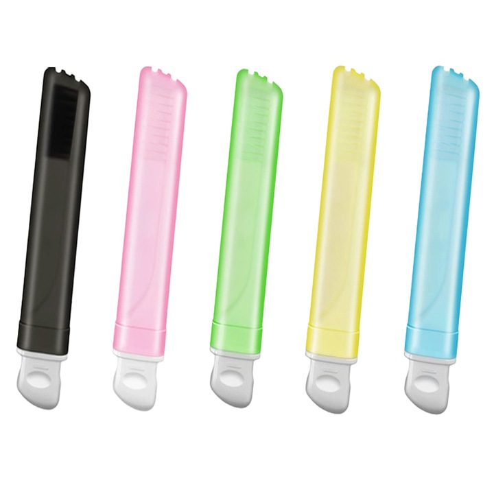 Összecsukható fogkefe készlet dobozzal, többszínű, utazási méret, puha sörtéjű