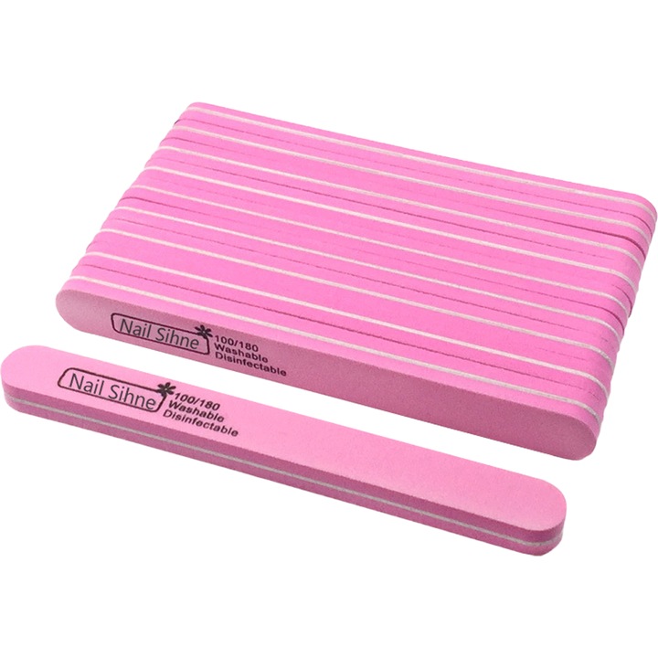 Set pile unghii, duble, roz, pentru manichiura profesionala si acasa, 20 buc