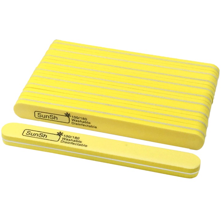 Set pile unghii, duble, pentru manichiura, galben, 20 buc