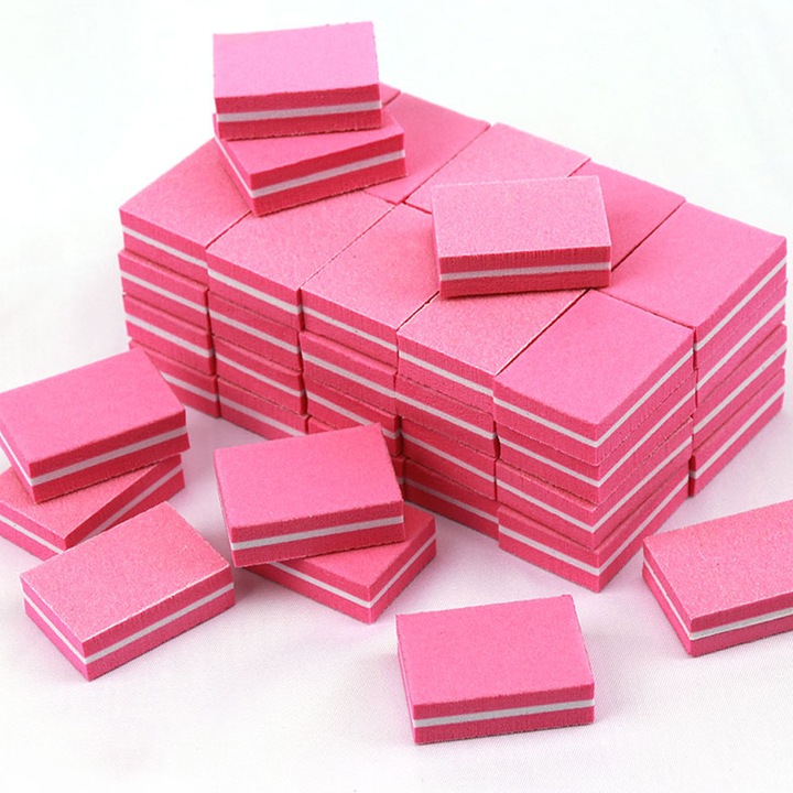 Set 50 mini buffer unghii, 180/100 granulatie, lavabile, roz