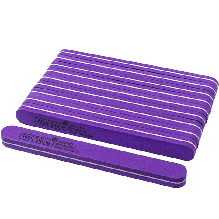Set 20 pile de unghii, dublu fatetate, mov, pentru manichiura profesionala