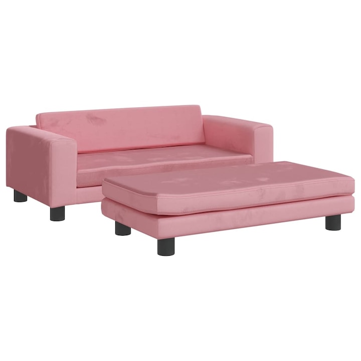Детски диван с табуретка за крака vidaXL, Розово, 100x50x30см, Кадифе, 10.5 kg