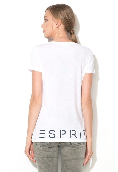 Esprit Tricou lung alb cu imprimeu frontal multicolor S