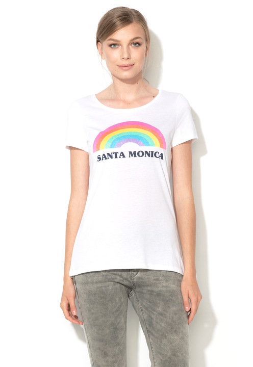 Esprit Tricou lung alb cu imprimeu frontal multicolor S