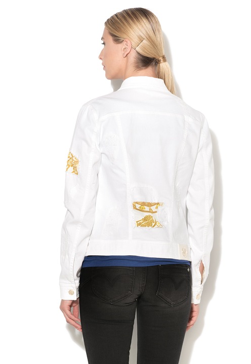 VERSACE JEANS Jacheta alba din denim cu insertii cu imprimeu grafic 44