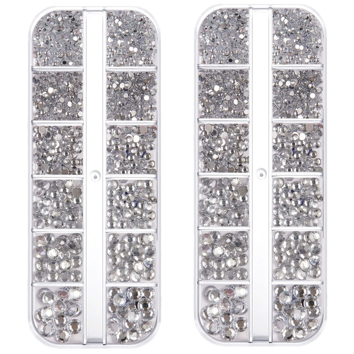 Set 2 cutii cu pietre decorative stralucitoare pentru unghii si decor, argintiu