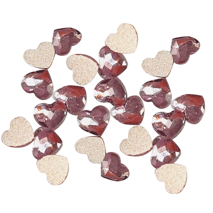 Set 70 decoratiuni unghii, forma inima, roz