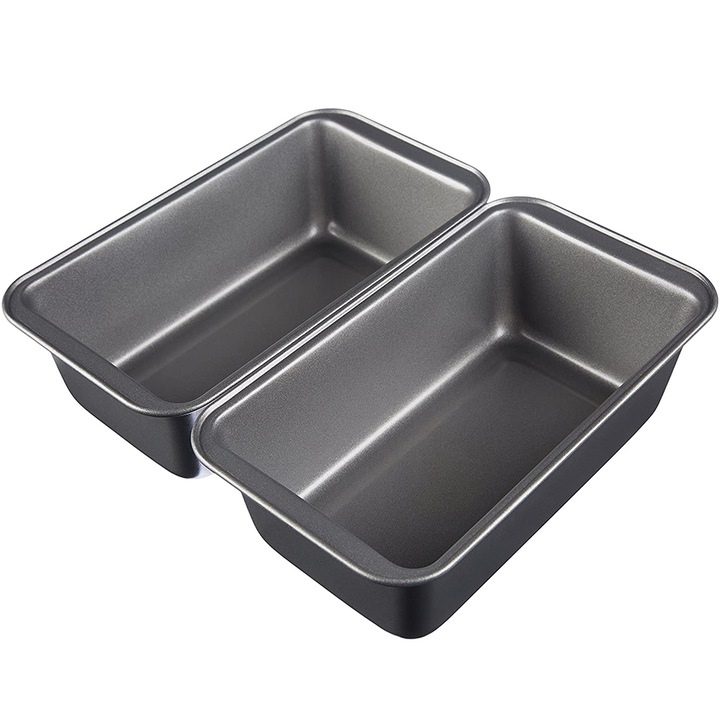 Set 2 tavi de copt paine, QttvbTna, otel carbon, antiaderente, 25.5 x 13 x 6 cm, gri