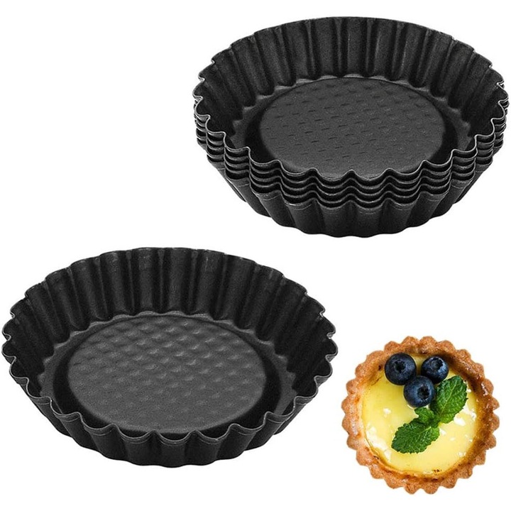 Set 6 forme tarte, otel carbon, non-stick, 10.8x8x2.5cm
