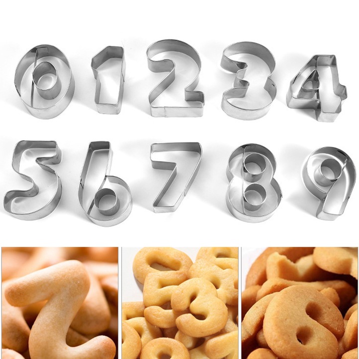 Комплект форми за сладки от неръждаема стомана, Enforose, цифри, многоцветни, 10x15см