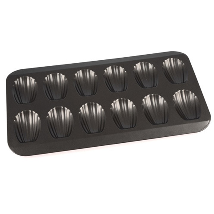 Tava de copt, QttvbTna, 12 locuri pentru prajituri, negru, 39.9x22.8x1.5cm