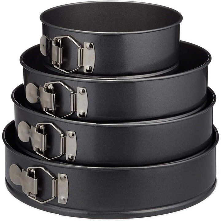 Set forme prajituri, 4 piese, antiaderente, cu maner detasabil, 10x25cm, multicolor