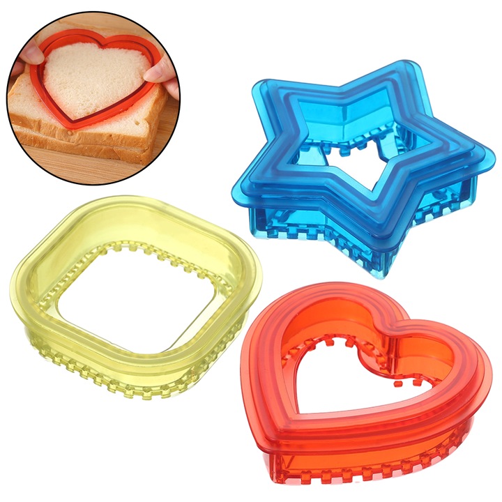 Set forme sandwich multicolor, 3 modele, 40 stickere, 15x10x5cm