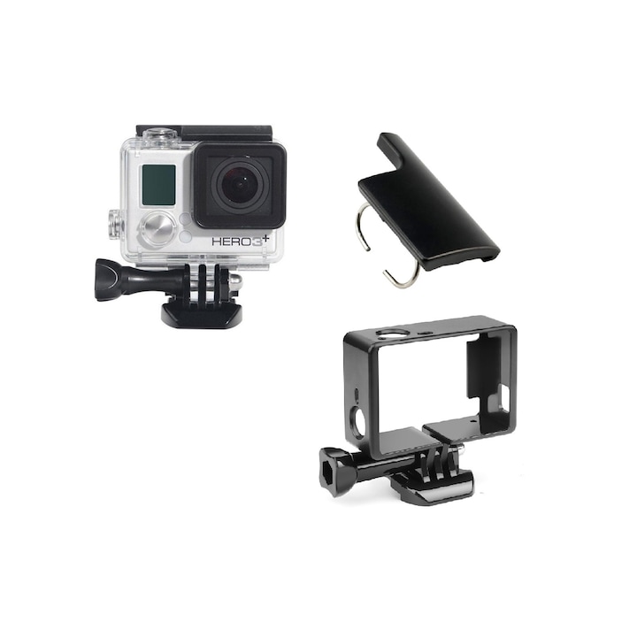 Комплект от 3 аксесоара за Gopro Hero 3 Hero 3+ Hero 4, Спортна видеокамера, Водоустойчив калъф, Защитен калъф и дръжка, Резервна брава за калъфа
