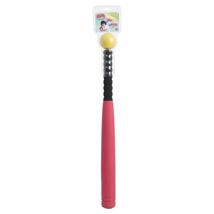 Set bata de baseball si minge, textura usor moale acoperita cu spuma, rosu, 60 cm