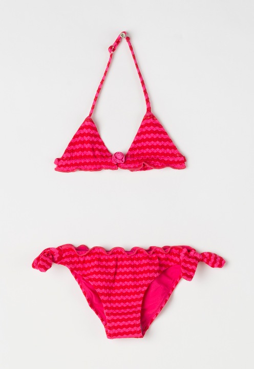 Undercolors of Benetton Sutien de baie triunghiular si slip rosu cu fucsia XXS