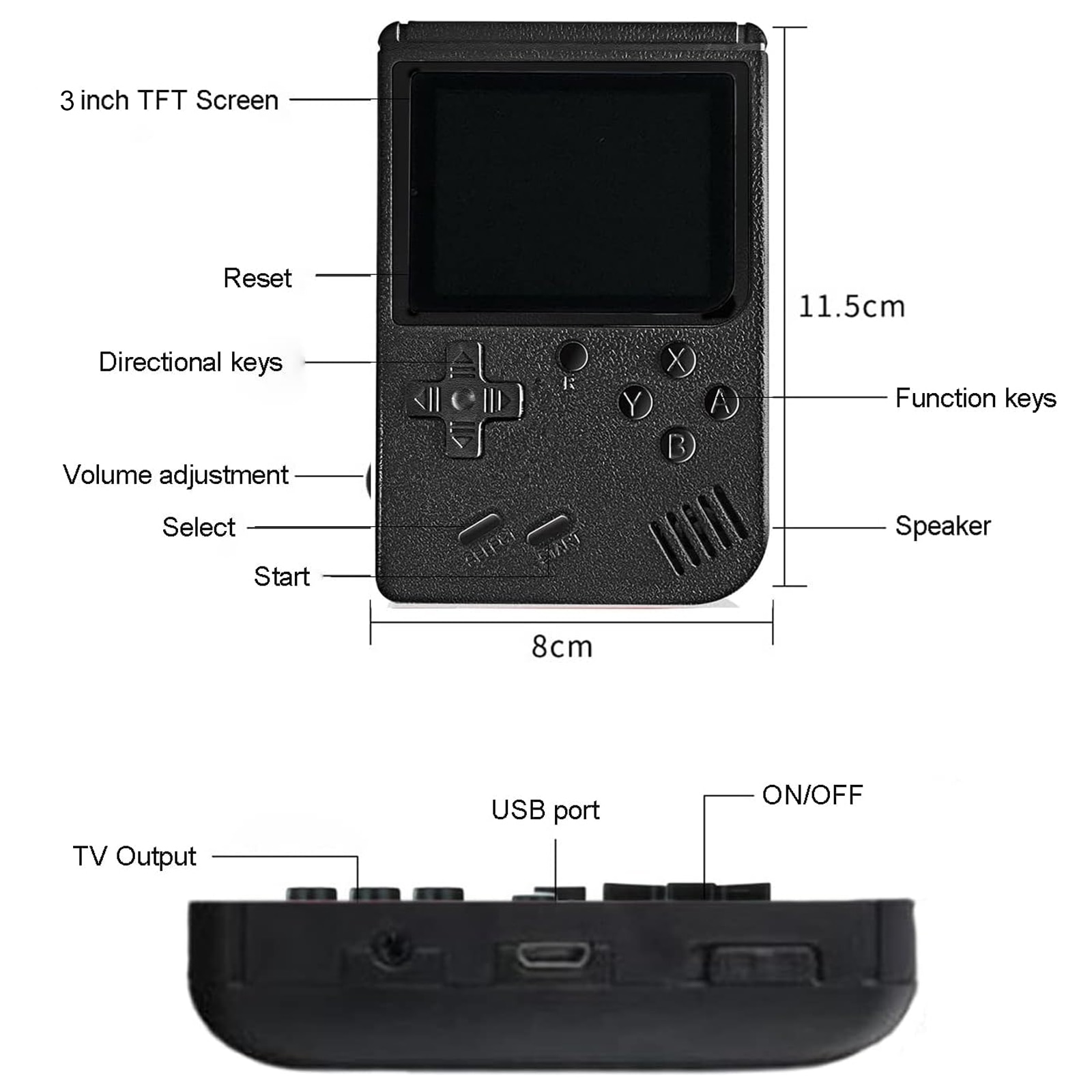 Consola de Jocuri Portabila Retro, Darklove, 400 de jocuri, Multiplayer, Controller inclus, Iesire AV, Display 3inch, 1020mAh, Negru