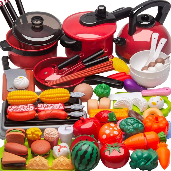 Set de Joaca Pentru Bucatarie, NOTWAIT®, BPA Free, Simulare Gatit, 73 Piese, 3 ani+