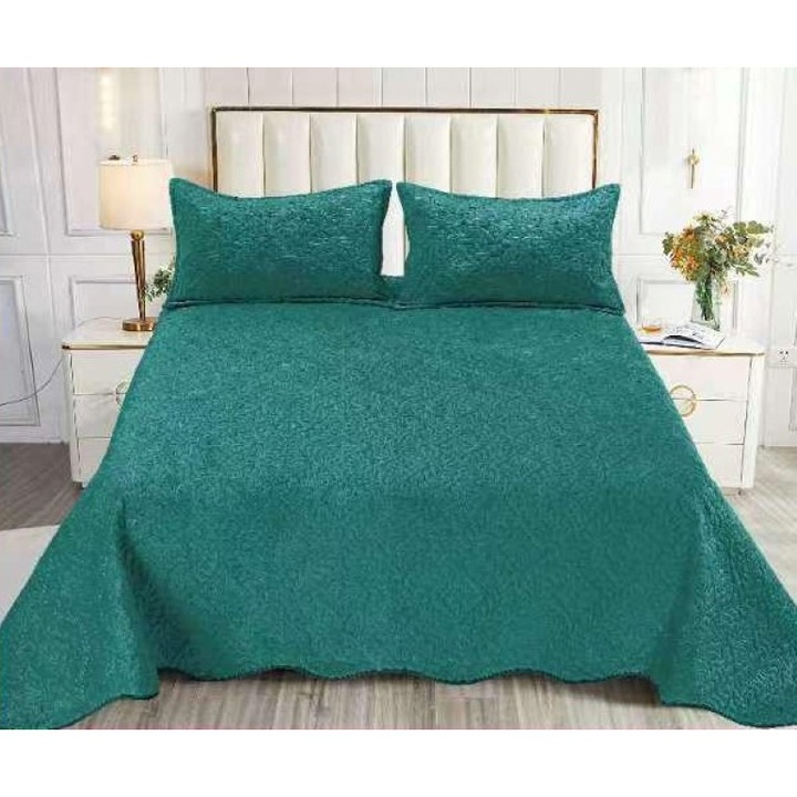 Cuvertura de pat dublu si 2 fete de perna, Model Matlasat, Uni, 3 piese, 2 persoane, 220x240cm, Turcoaz