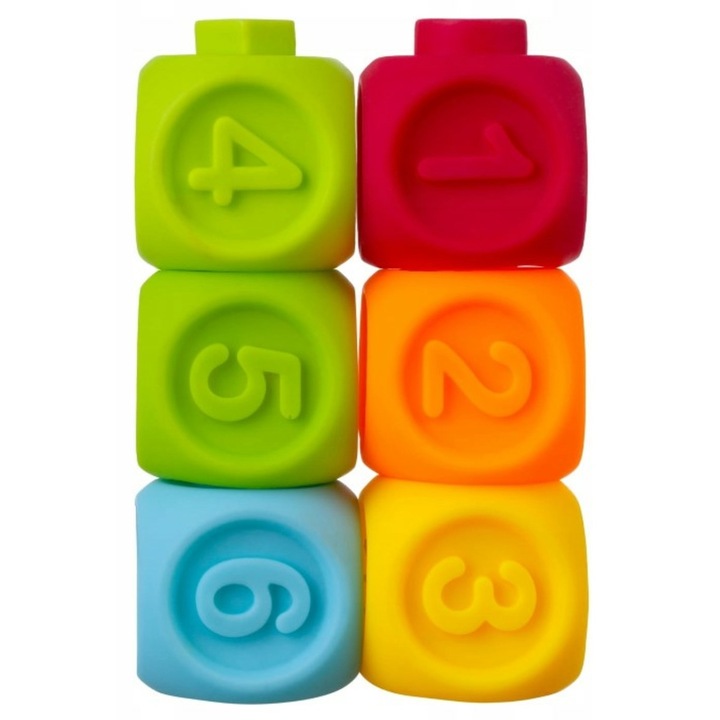 Set 6 cuburi cuplabile, cu cifre, pentru dentitie sau baita