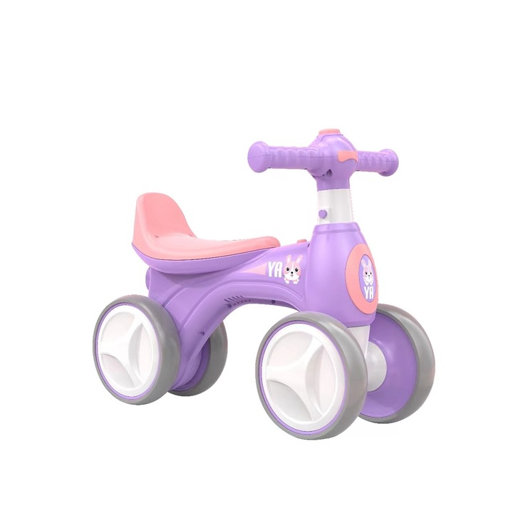 Trotineta fara pedale pentru copii NOVOKIDS™ EVO Balance Bubbles Bike, Cu masina de facut baloane si melodii, Maxim 30 Kg, 4 roti, Stabilitate mare, Design futurist, Mov