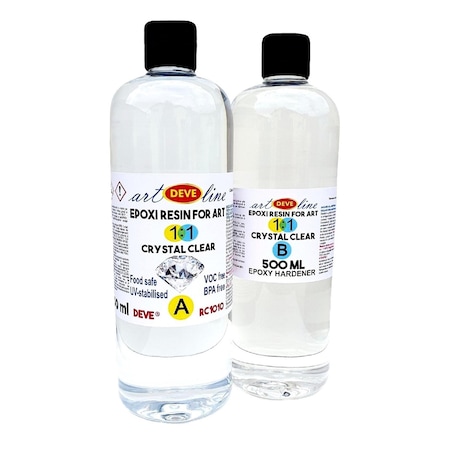 Set Rasina epoxidica transparenta RC1010, DEVE, 1la 1 crystal clear 500ml rasina si 500ml intaritor, food safe pentru bijuterii si lucrari artistice