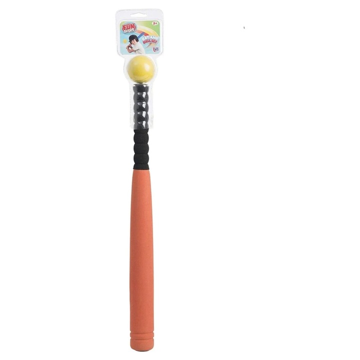 Set bata de baseball si minge, textura usor moale acoperita cu spuma, portocaliu, 60 cm