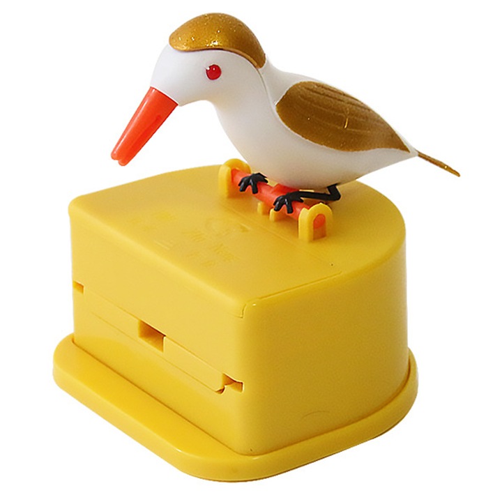 Cutie pentru scobitori, AMRINUGL, forma de pasare, plastic, galben cu alb, 7.6x8x9cm