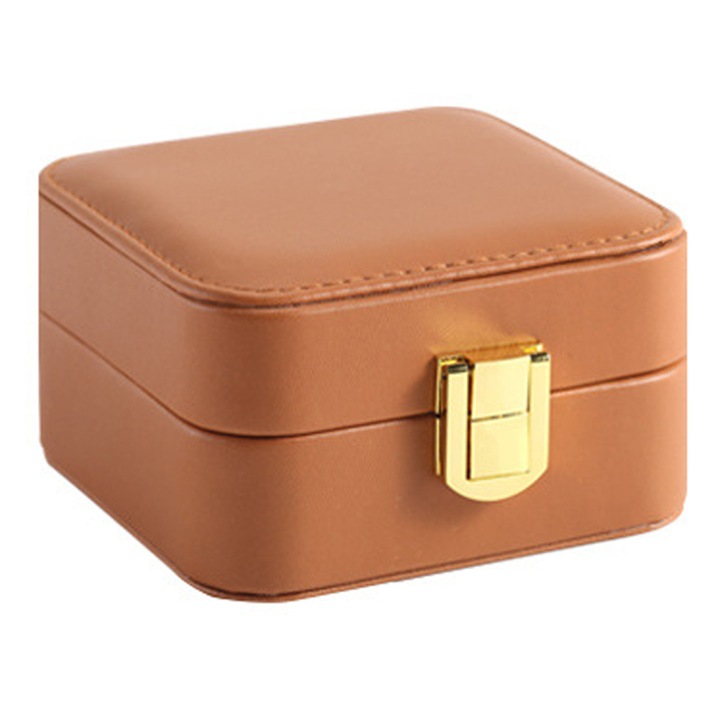 Cutie bijuterii, AMRINUGL, pentru cercei, bratari, coliere, maro, 9.5 x 5 cm