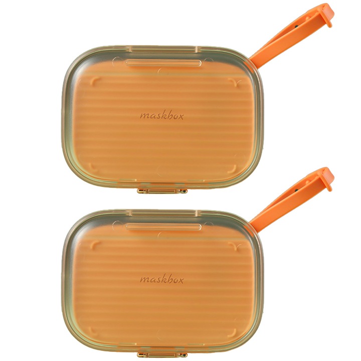 Set 2 cutii depozitare masti, portabile, rezistente la praf, transparente