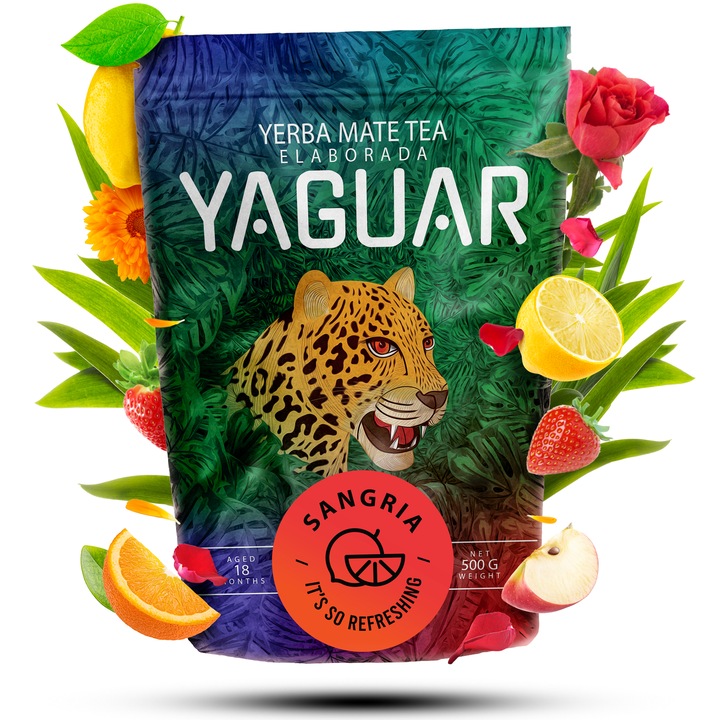 Yerba Mate Tea, Yaguar Sangria, Gyümölcsös, Brazil, 500g