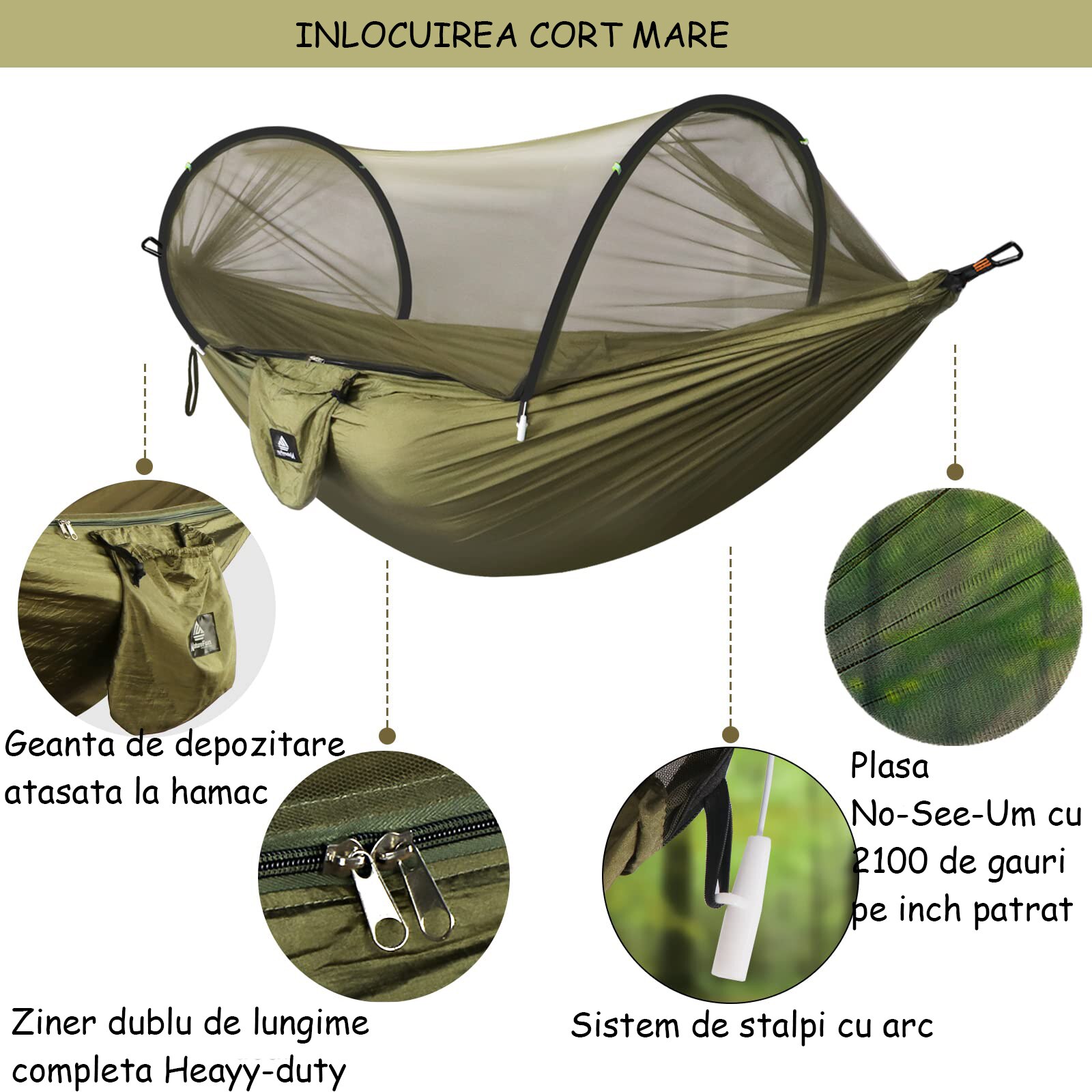 Hamac cu plasa de tantari si insecte, Vaxiuja, Ultra portabil ...
