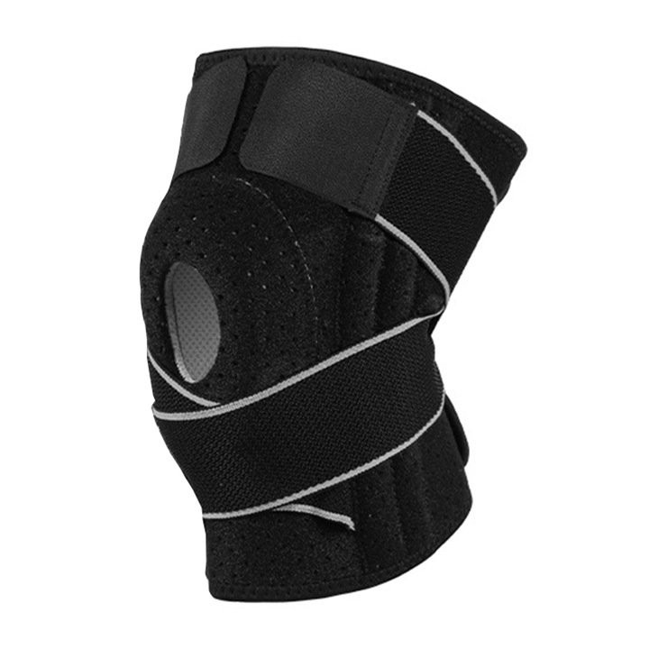 Orteza ajustabila cu rotula taiata, sundiguer, cu inel de gel, pentru sport si recuperare articulara, marime unica, 1 buc, Negru/Gri