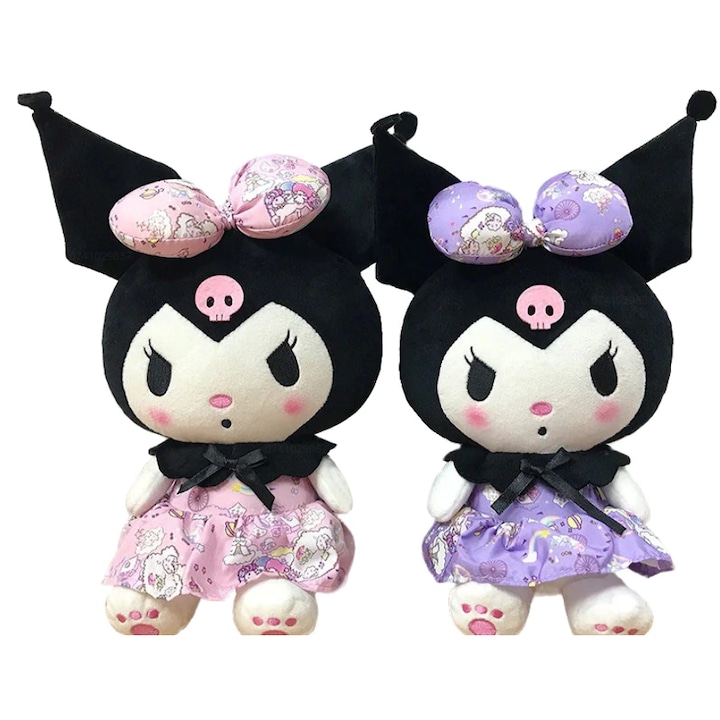 Set 2 jucarii de plus, Hello Kitty, Bumbac/Polipropilena, Kuromi, Multicolor