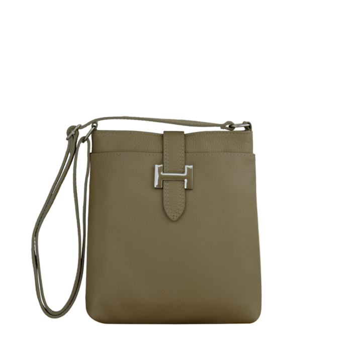Eva Bags valódi bőr crossbody táska, Anita 2 sötétbézs, 23x26x4