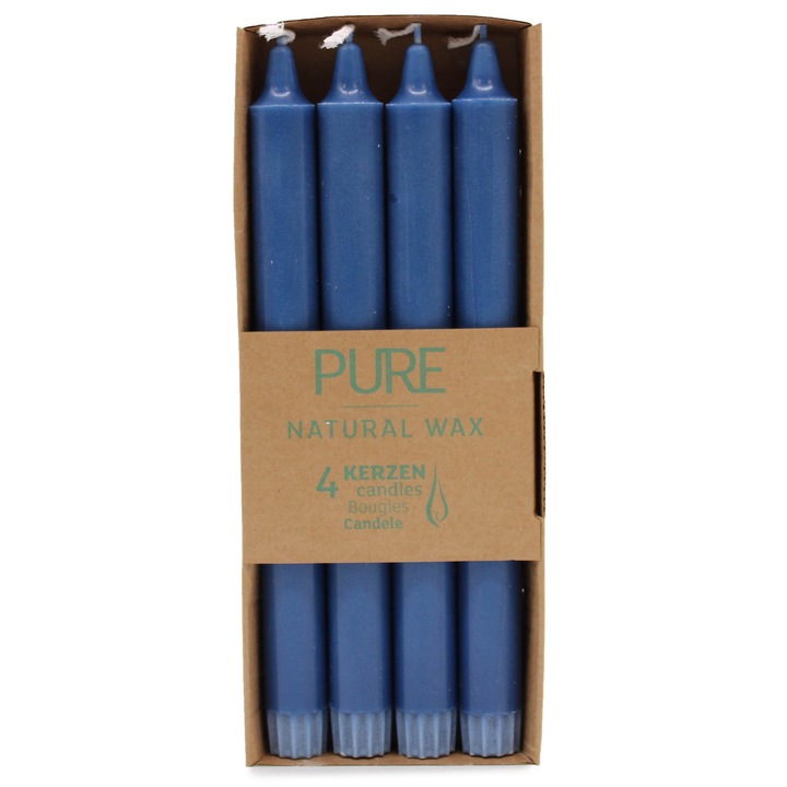 Set 4 lumanari cilindrice, din ceara naturala, pentru sfesnic, inaltime 25 cm, Albastru